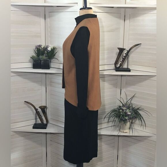 Vintage Wool Cashmere Black Turtleneck Midi Dress Vest Set S - Picture 11 of 13